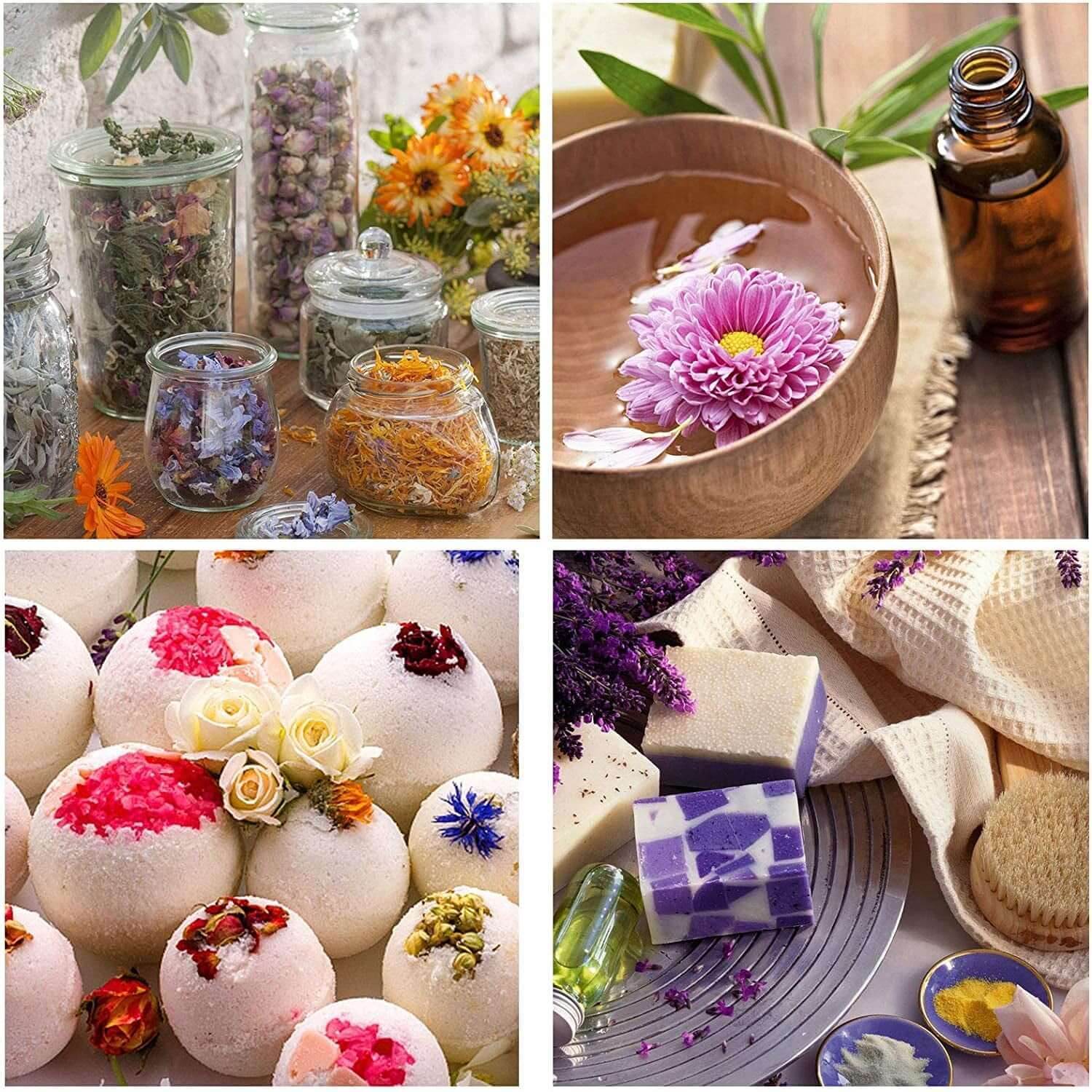 24 Bags Dried Flowers,100% Natural Dried Flowers Herbs Kit for Soap Making, DIY Candle Making,Bath - Include Rose Petals,Lavender,Don'T Forget Me,Lilium,Jasmine,Rosebudsand More - Emily Zen Goddess