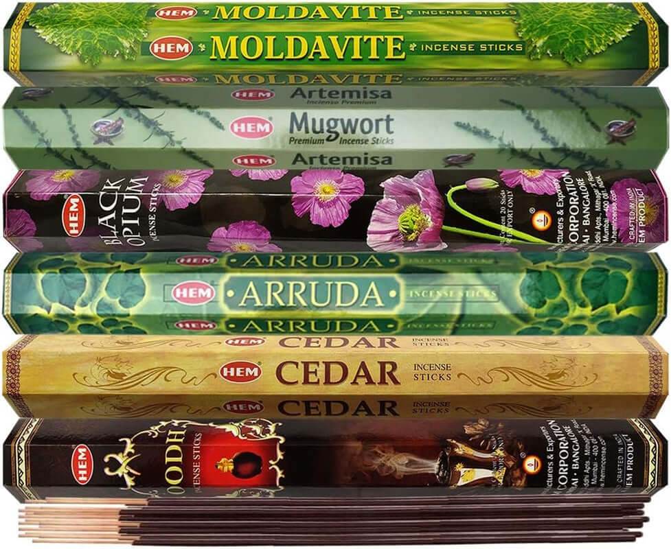 Hem Incense Sticks Variety with Leafy Fragrance Bundle & Elegant Holder - Emily Zen Goddess