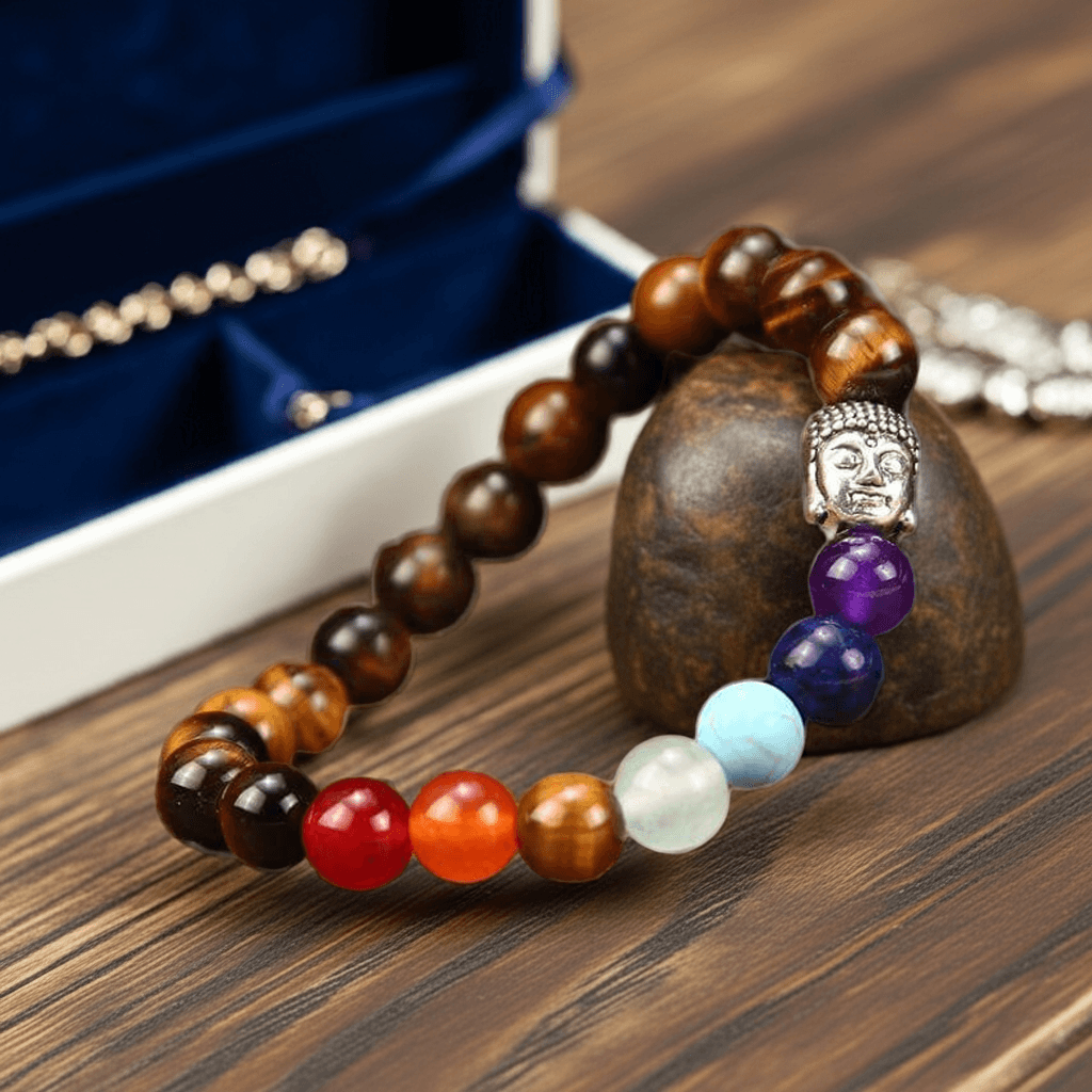 8mm Tiger Eye Stone Series Buddha Head Yoga Buddhist Seven Chakra - Emily Zen Goddess