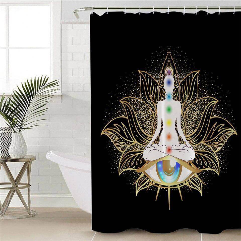 Spiritual Golden Buddha Shower Curtain - Emily Zen Goddess