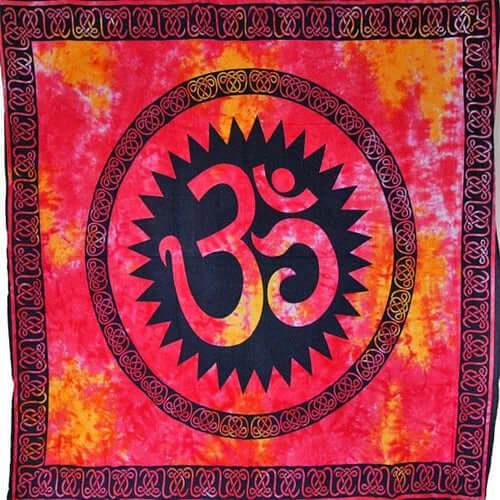 Red & Saffron Om Shanti Tie Dye Art Tapestry - Emily Zen Goddess