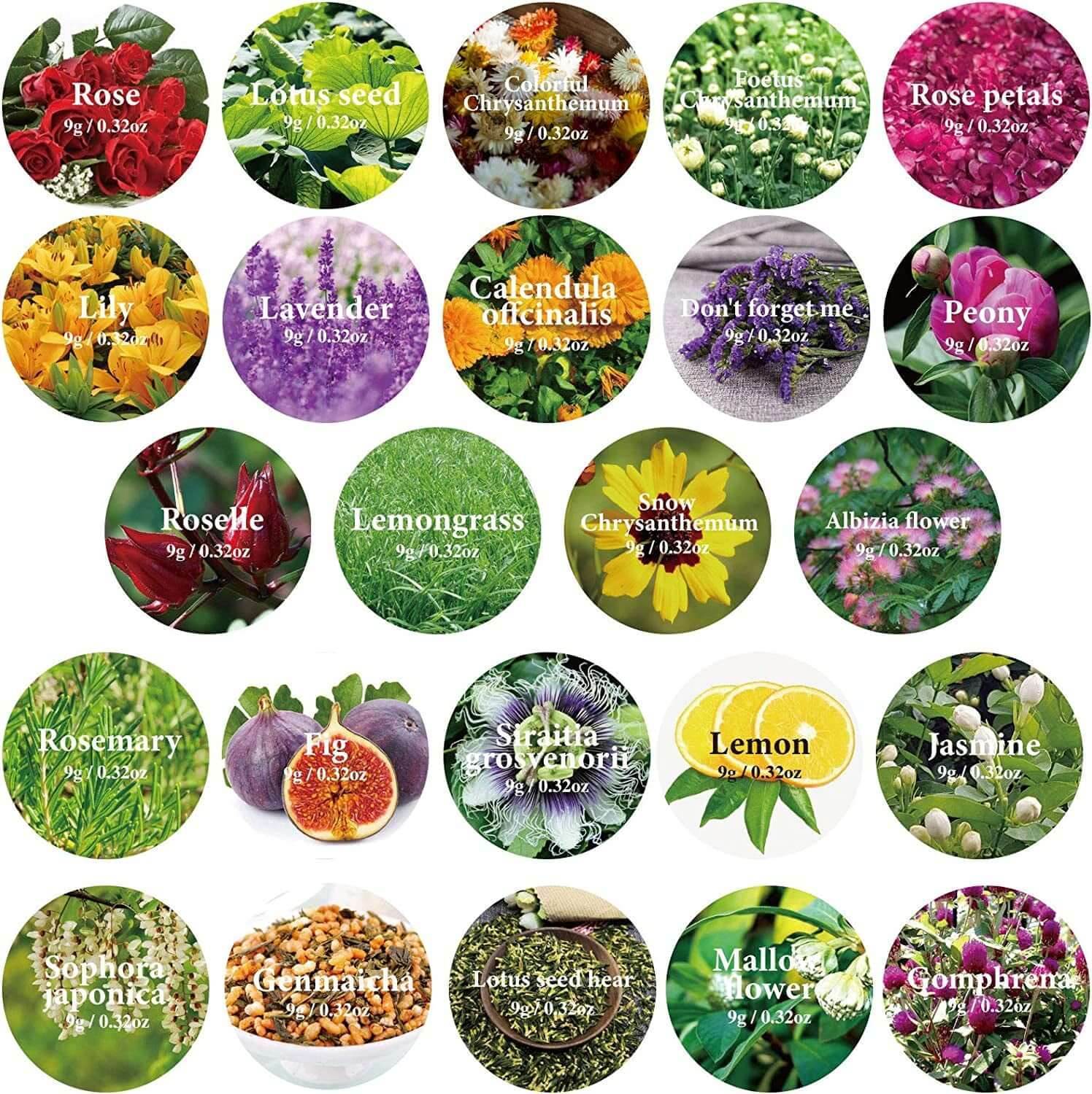 24 Bags Dried Flowers,100% Natural Dried Flowers Herbs Kit for Soap Making, DIY Candle Making,Bath - Include Rose Petals,Lavender,Don'T Forget Me,Lilium,Jasmine,Rosebudsand More - Emily Zen Goddess