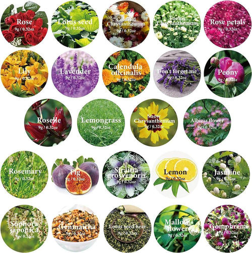 24 Bags Dried Flowers,100% Natural Dried Flowers Herbs Kit for Soap Making, DIY Candle Making,Bath - Include Rose Petals,Lavender,Don'T Forget Me,Lilium,Jasmine,Rosebudsand More - Emily Zen Goddess