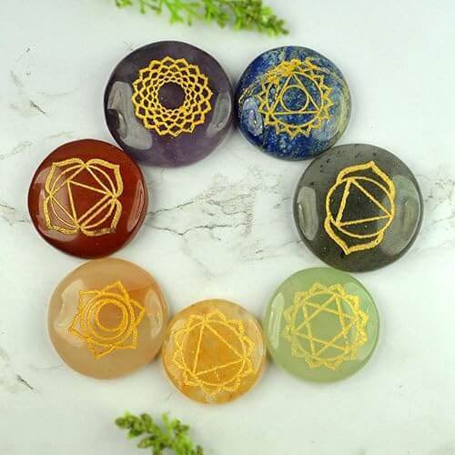 7 Chakra Symbol Engraved Set Healing Gemstone for Reiki Healing - Emily Zen Goddess