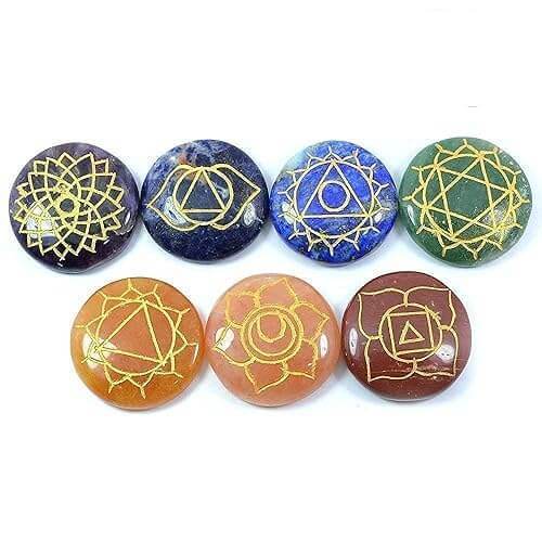 7 Chakra Symbol Engraved Set Healing Gemstone for Reiki Healing - Emily Zen Goddess
