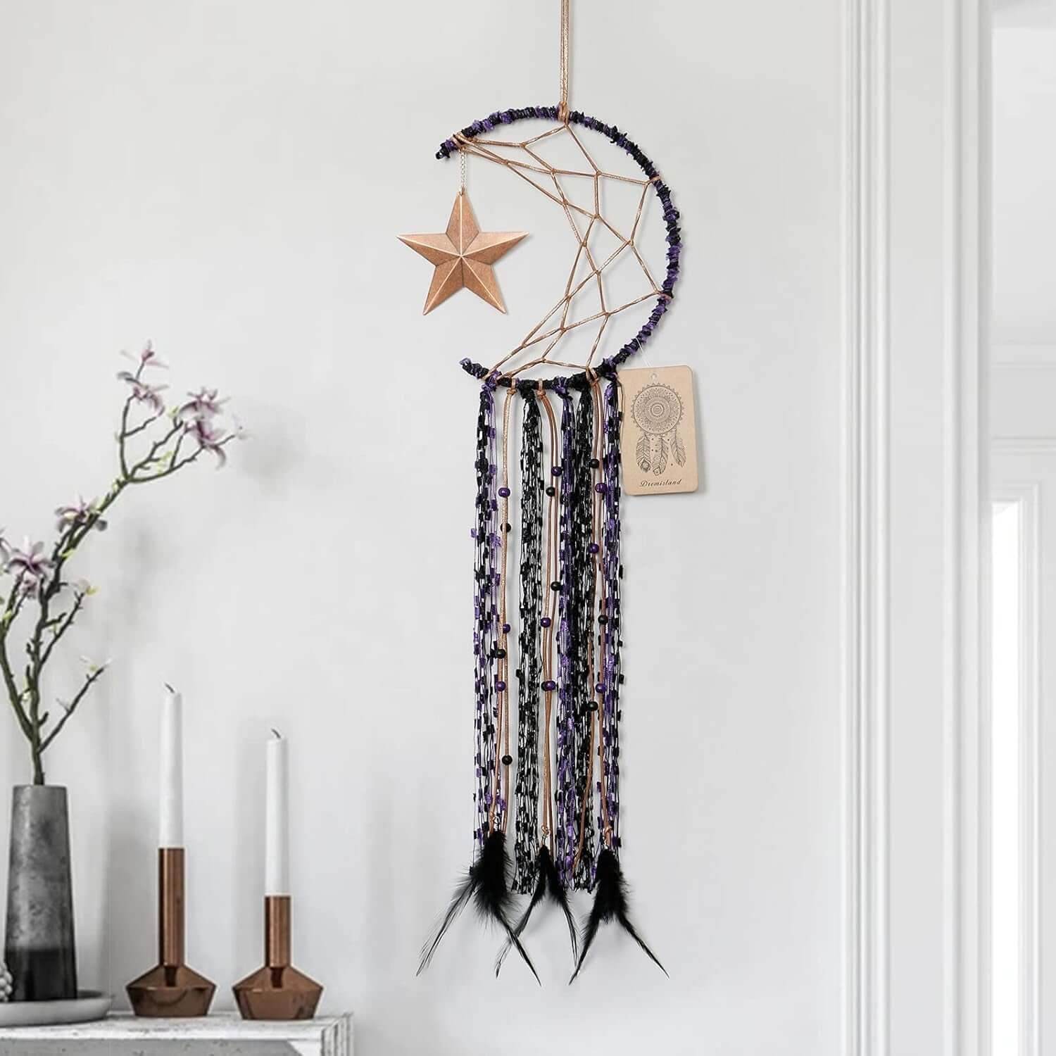 Dremisland Moon Dream Catcher Handmade Half Circle Moon Design Dream Catcher - Emily Zen Goddess