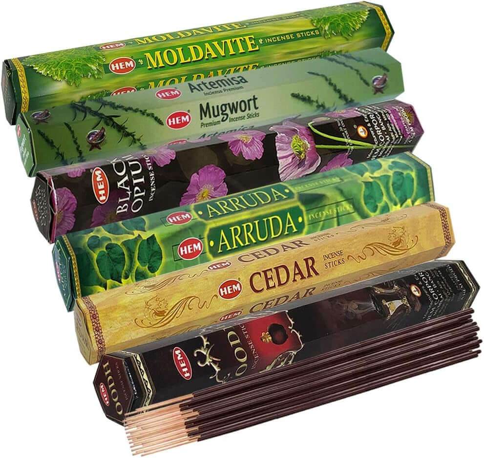 Hem Incense Sticks Variety with Leafy Fragrance Bundle & Elegant Holder - Emily Zen Goddess