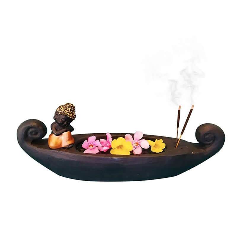 Cute Baby Buddha on a Boat with Dhoop Stick Stand | Ideal for - Emily Zen Goddess