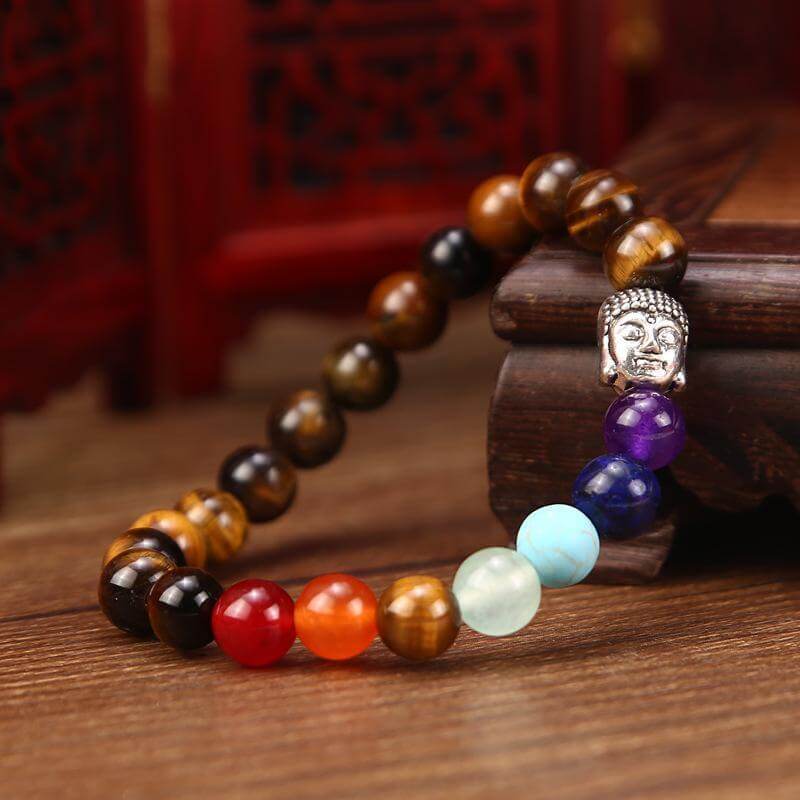 8mm Tiger Eye Stone Series Buddha Head Yoga Buddhist Seven Chakra - Emily Zen Goddess